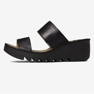 Fly London Black Platform Sandals Chunky Leather Size 8.5